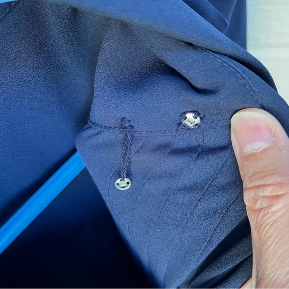 Nanette Lepore Navy Blue Pintuck Pleat Flutter Sleeve Button Down Dress Sz 12 - Picture 10 of 14